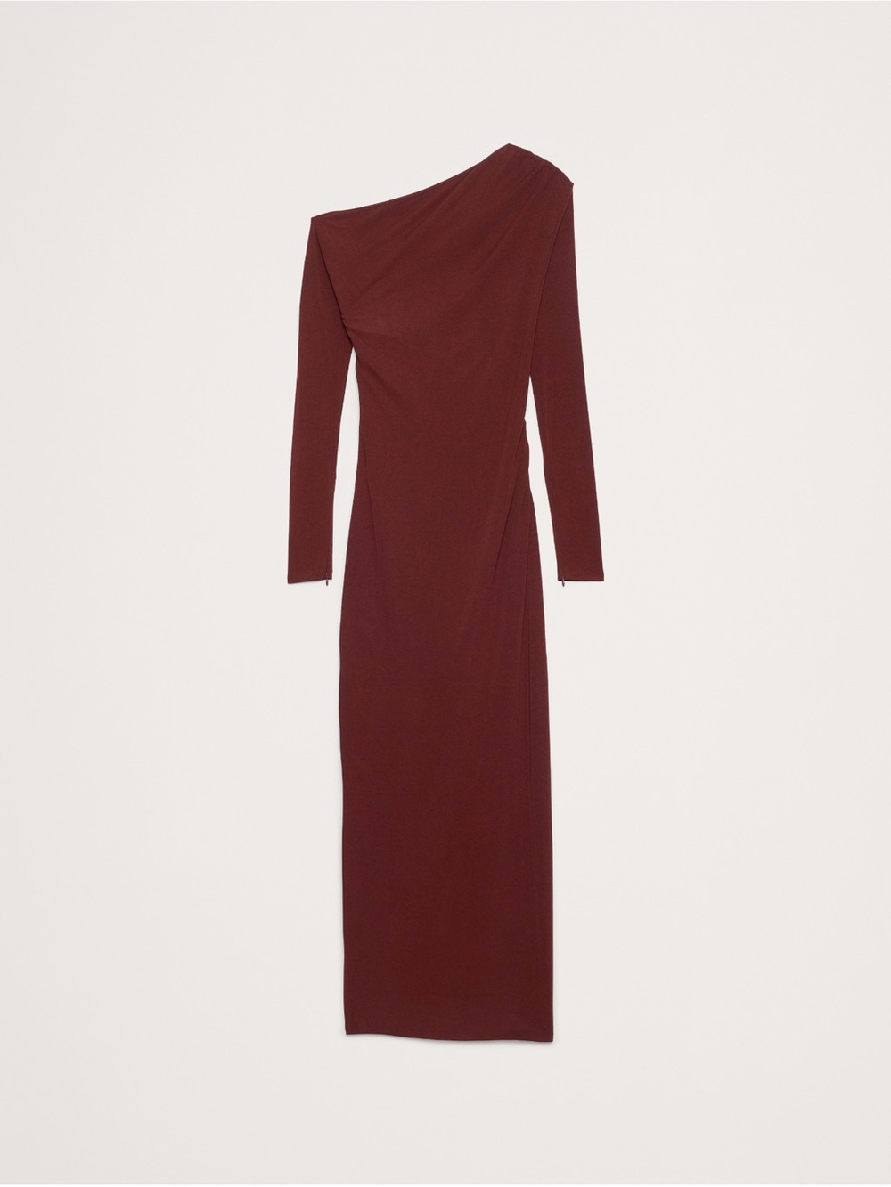 One-Shoulder Long Sleeve Burgundy Dress